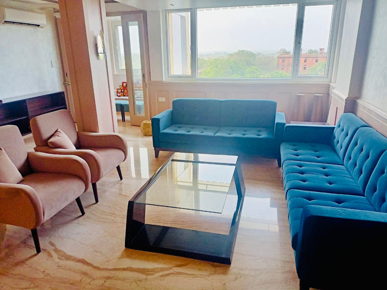 Living Room — Blue Velvet Sofas, Kanpur